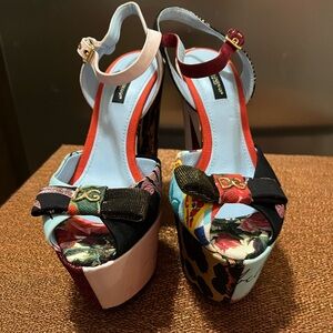 Dolce & Gabbana Multicolor Floral & Leopard Platform Sandals